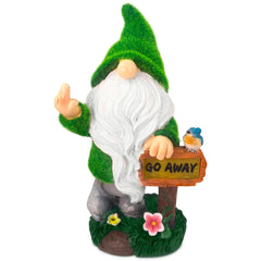 TIN DREAMS FACTORY | "Go Away Solar Rechargeable Garden Gnome - Fun Outdoor Decoration for Garden and Patio - Dwarfs - Resin Figures - Original Home Ornaments