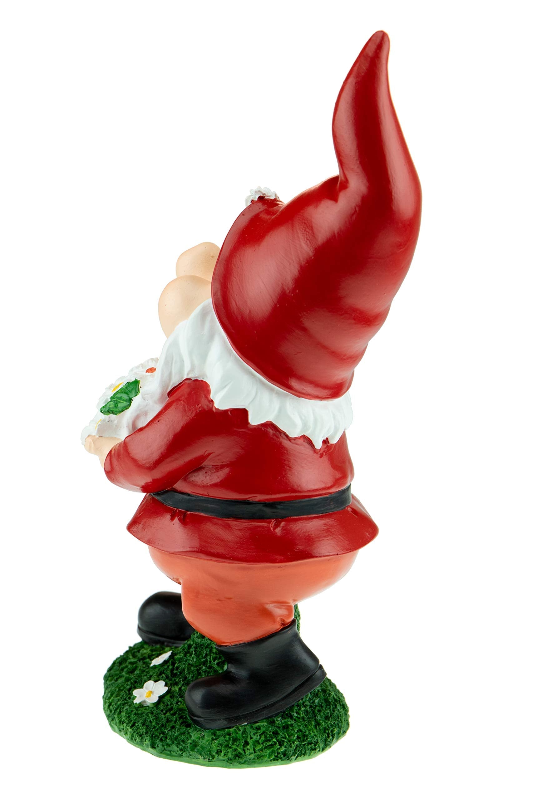 CLEVER GARDEN Garden Gnome Statue Outdoor Décor, 11 Inch Tall Resin Figurine, Bouquet