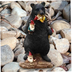 Froiny Black Bear Eating Gnomes Funny Statue Resin Ornaments Decoration Indoor Outdoor Garden Lawn Patio Outdoor Decorations