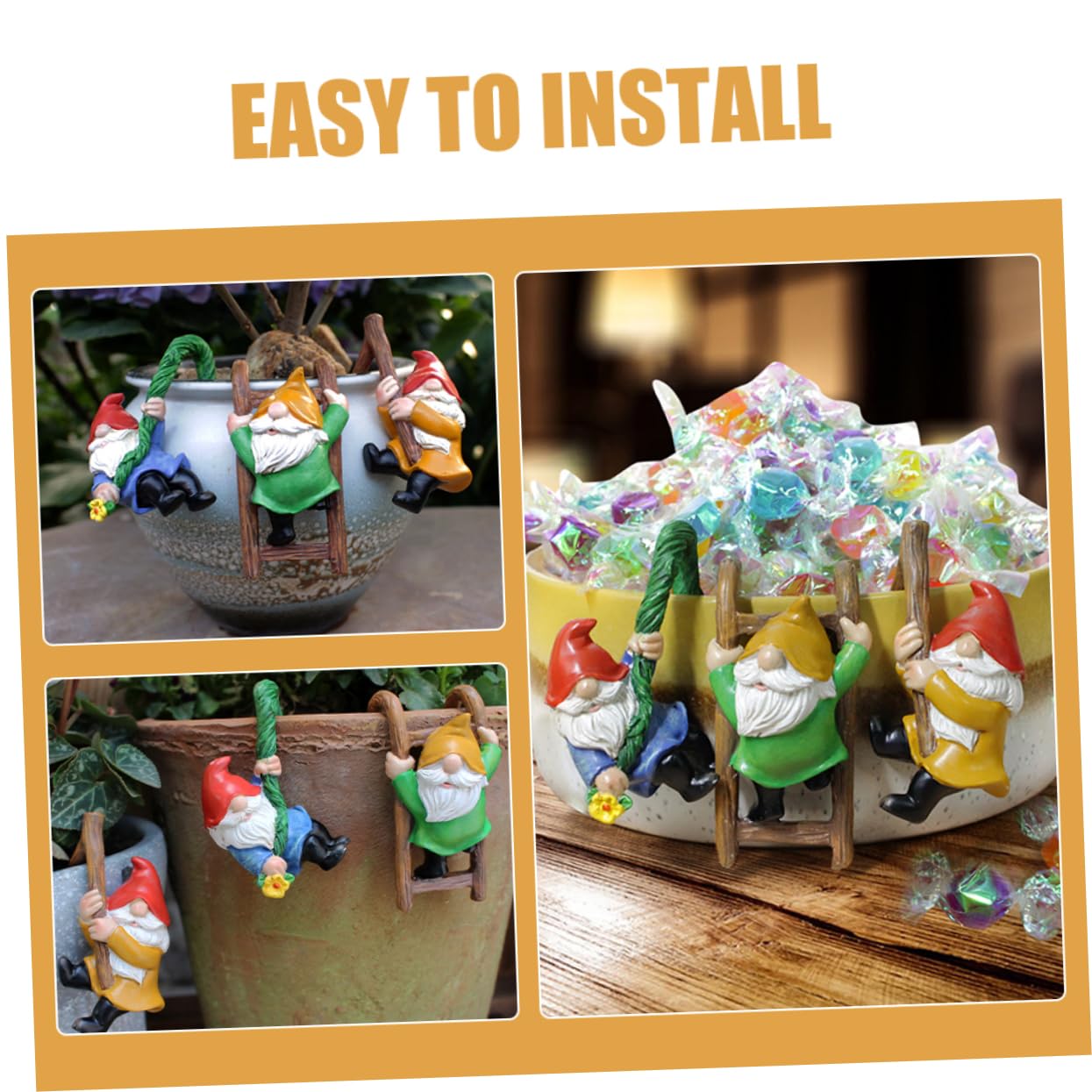 Happyyami 3pcs Garden Gnome Statue Set Outdoor Resin Dwarf Pendants Fairy Garden Decorations Tree Ornaments