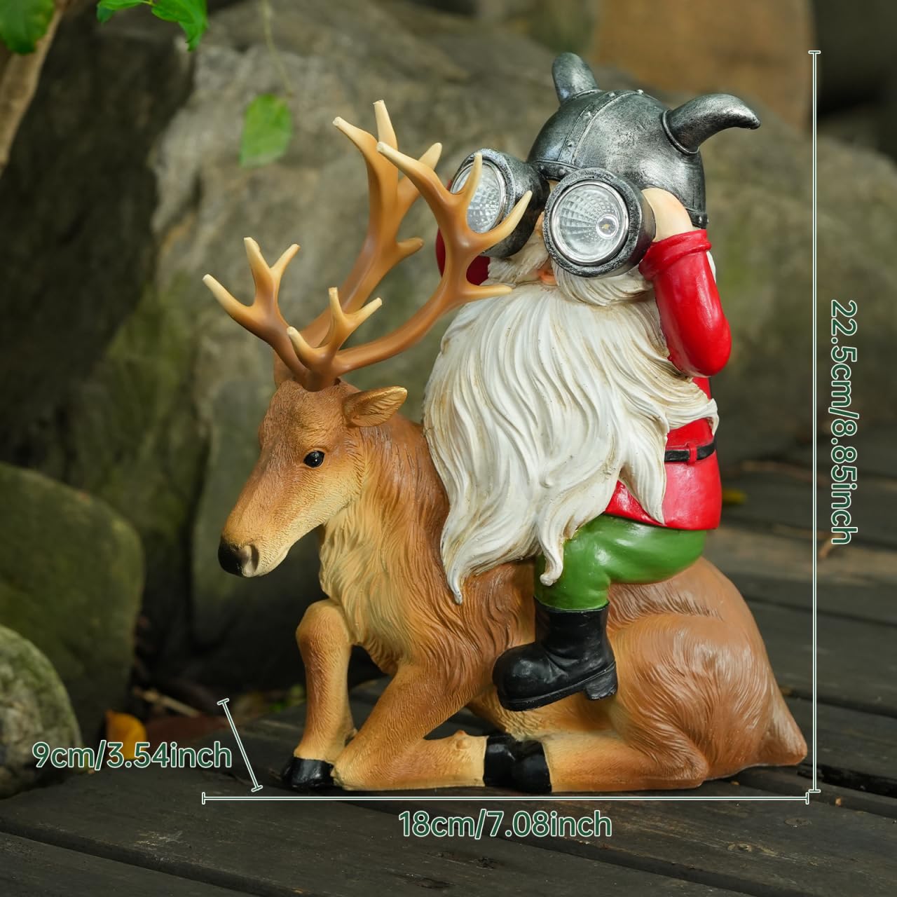 VChymm Garden Gnome Statues Resin Gnome Sitting On Deer Statues Solar Lights Outdoor Telescope Gnome Gifts for Yard, Patio Decor Gift (Deer Gnome)