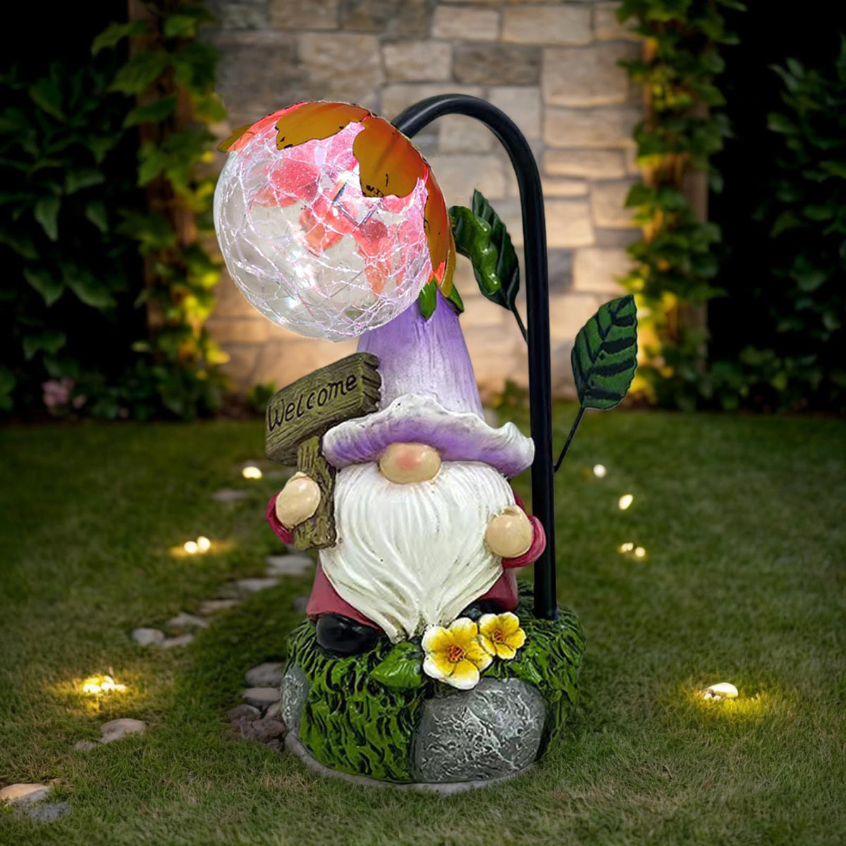 Maikall Rish Garden Gnomes Outdoor Statue with Solar Lights Welcome Gnome Home Garden Decor Mom Gifts for Yard Patio Home Garden