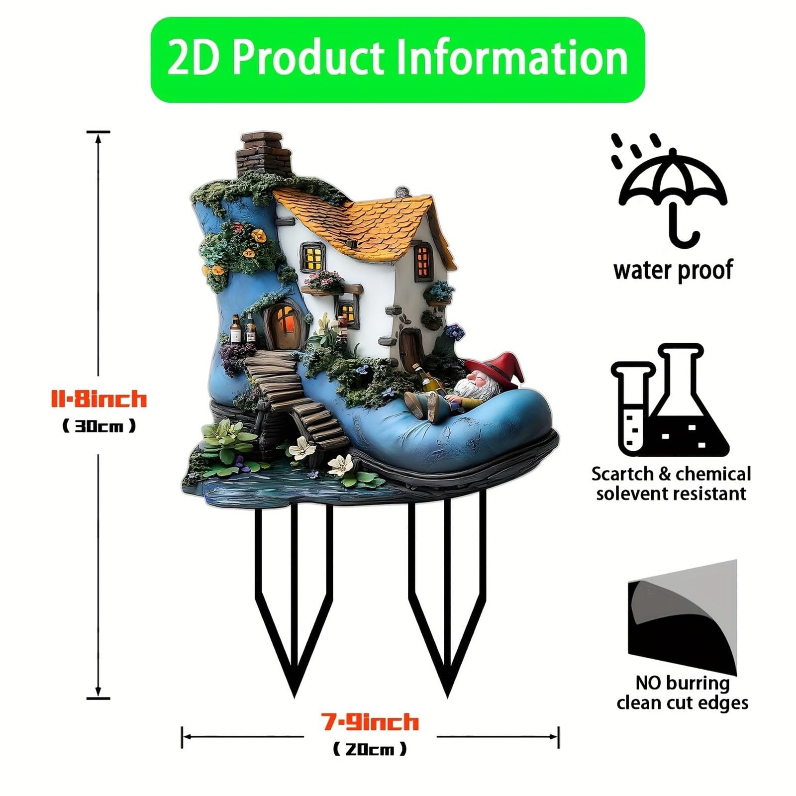 Garden Hanging Ornament Acrylic Gnome Shoe Yard Art Indoor Outdoor Decorative Unique Design For Home Patio (Blue, 30X20cm)
