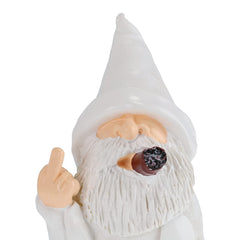 Relaxdays Gnome with Cigar, Giving Middle Finger, Rude Figurine, Frost Resistant, Garden Statue, Polyresin, White, 15 x 9 x 7 cm