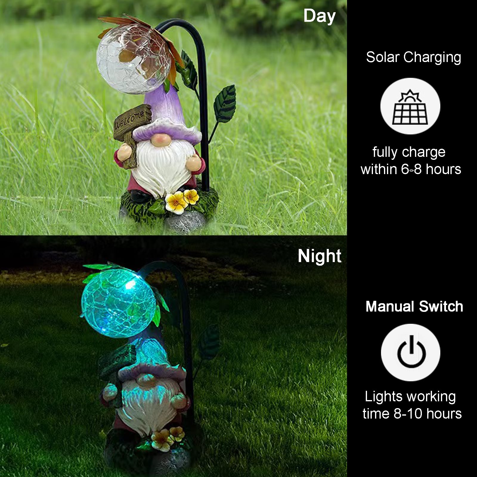 Maikall Rish Garden Gnomes Outdoor Statue with Solar Lights Welcome Gnome Home Garden Decor Mom Gifts for Yard Patio Home Garden