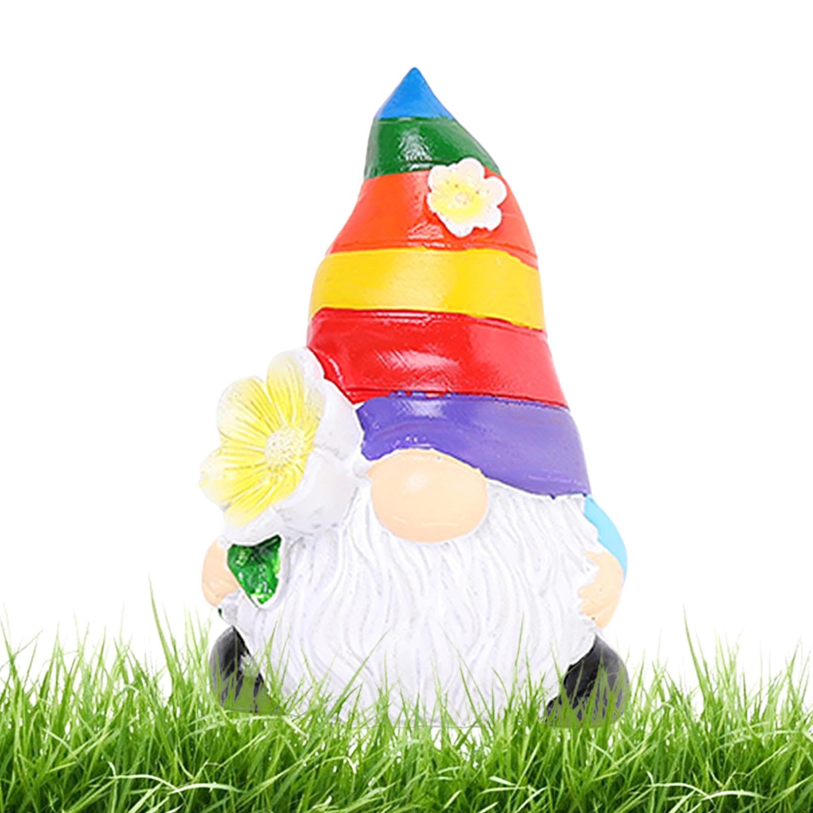 Playful Garden Statues, Fairy Garden Gnome Decoration, Rainbow Gnome Decoration, Outdoor Figurine For Garden, Adorable Gnome Statue, Cheerful Garden Accessory, Miniature Gnome Figurines, Vibrant