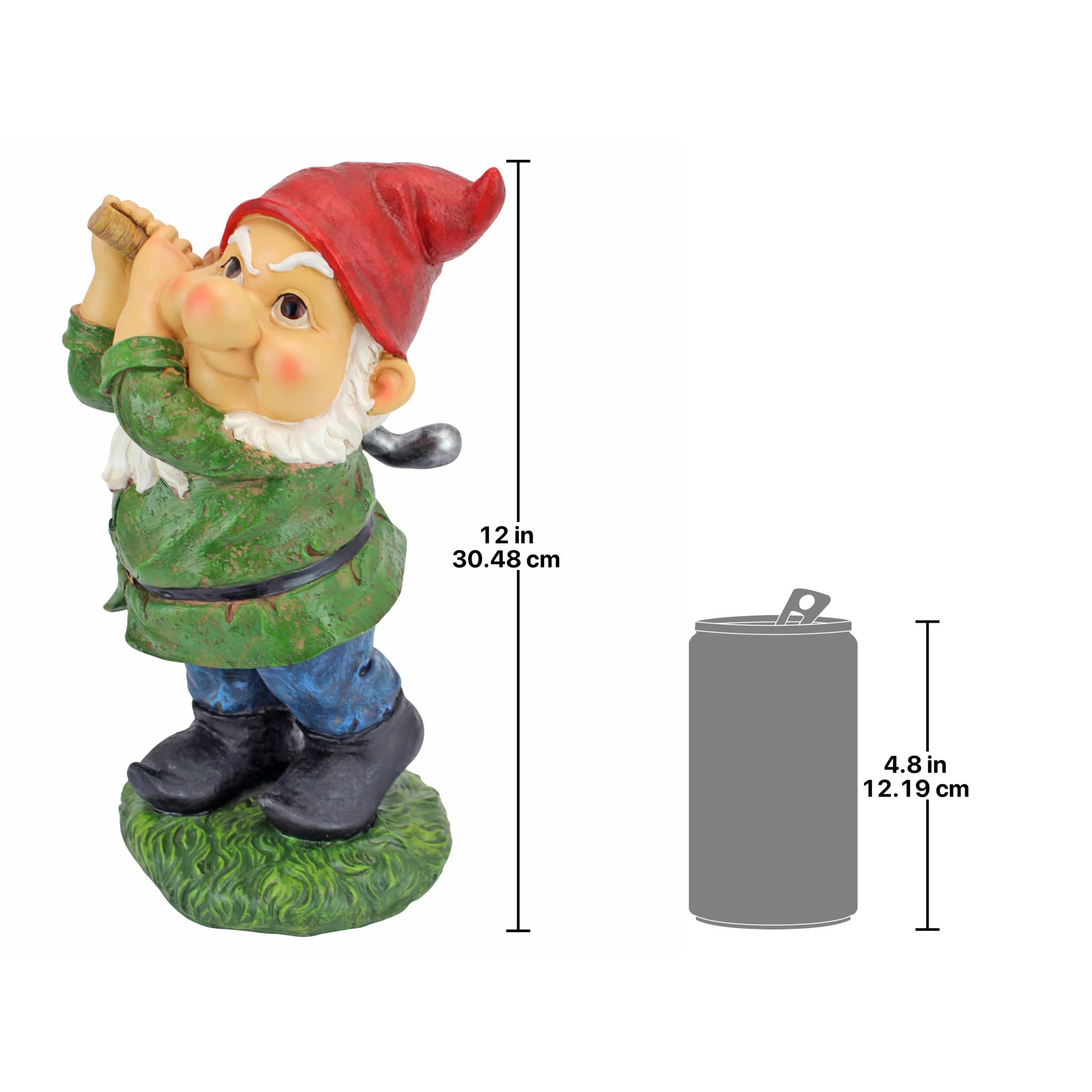 Design Toscano QM2458200 Bigey Burt Funny Golfing Garden Gnome Statue, 30 cm, Polyresin, Full Color