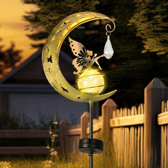 LOVERUIS Solar Garden Lights Outdoor Fairy Moon Lamp Waterproof Moon Garden Solar Light with Crackle Glass Ball LED Stake Lights Angel Decorative for Grave Balcony Lawn Patio Pathway (Fairy)