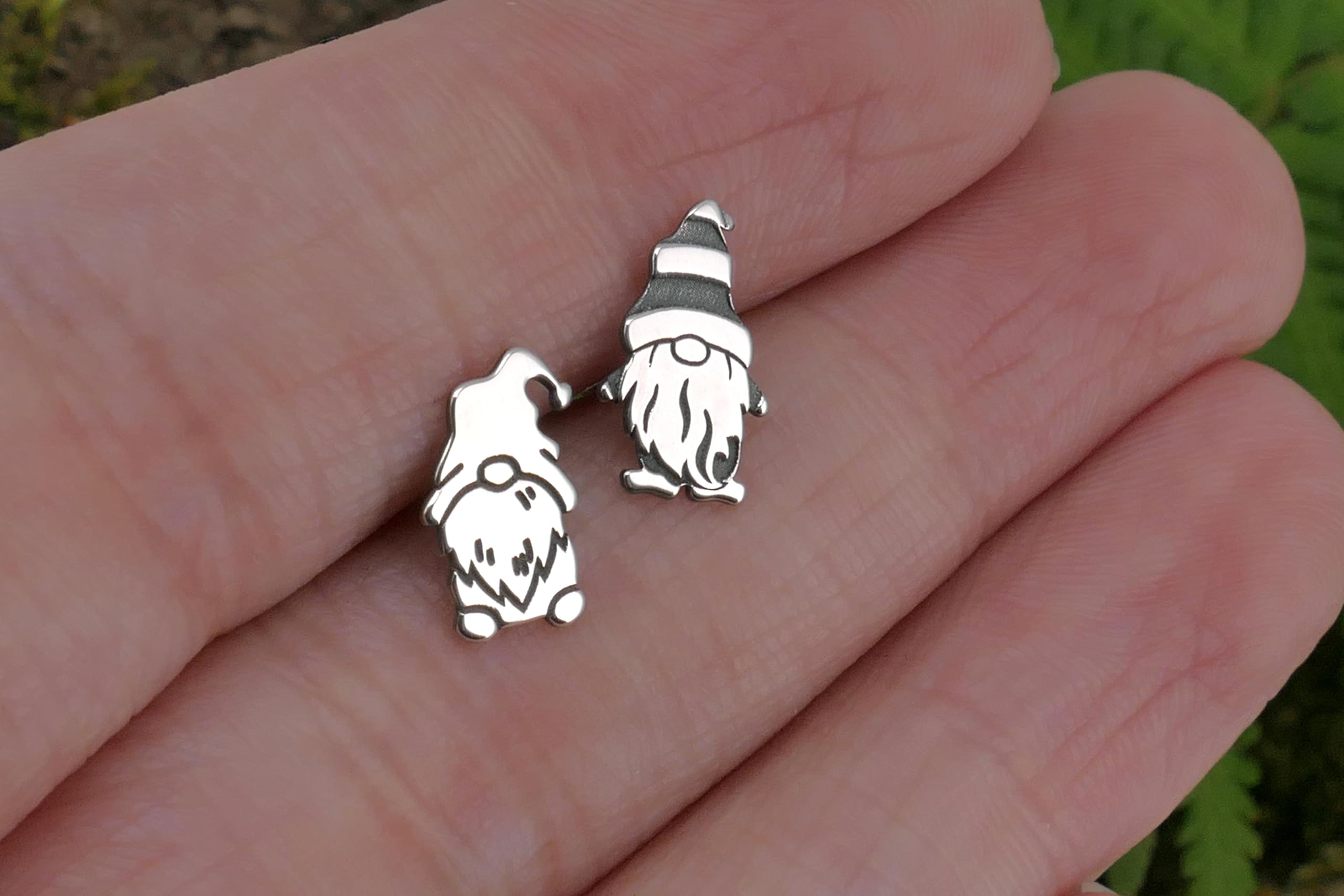 Garden gnome sterling silver stud earrings, lucky charm gonk