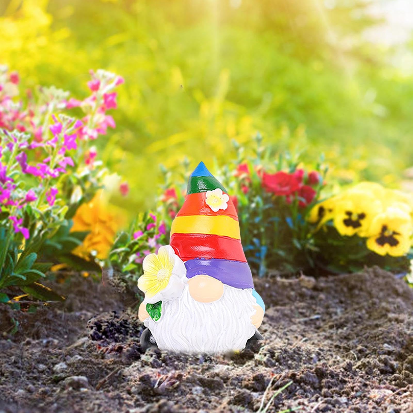 Playful Garden Statues, Fairy Garden Gnome Decoration, Rainbow Gnome Decoration, Outdoor Figurine For Garden, Adorable Gnome Statue, Cheerful Garden Accessory, Miniature Gnome Figurines, Vibrant