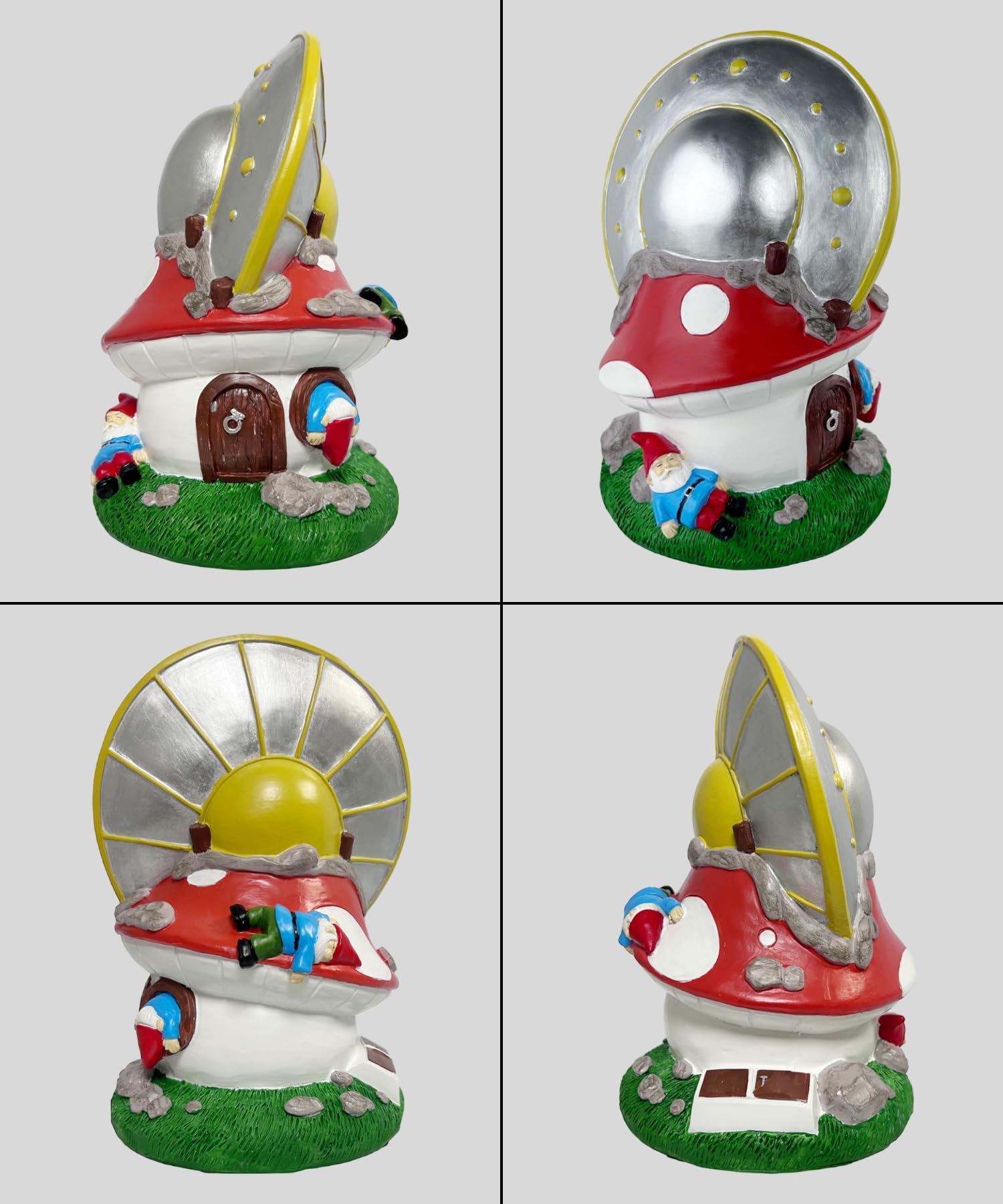 Gnometastic Gnomes - UFO Gnome, 8.85in, Mushroom House Garden Gnomes with Alien UFO Crash Landing - Funny Garden Gnomes Decorations for Yard and Outdoor Lawn Ornament and Fairy Garden Accessories