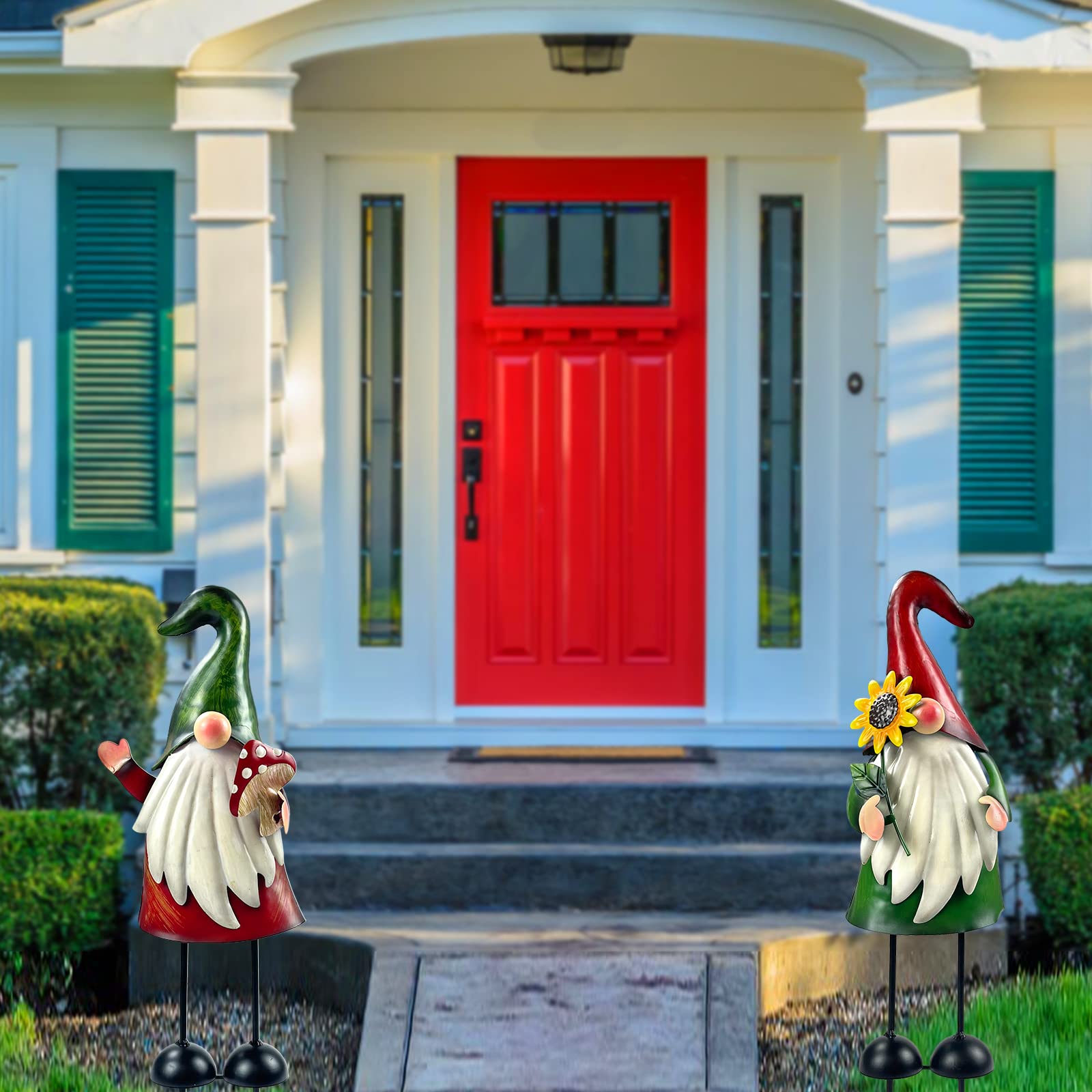 HONGLAND Garden Gnome Statue Outdoor Metal Gnome Yard Art 18 Inch Gnome Figurine Decorative Stakes for Holiday Xmas Lawn Patio Yard Garden Decor-2 PCS