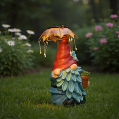 Elenon Garden Gnome Decor Solar Lights, Solar Elf Holding Umbrella Figurines Outdoor Decorative, Yard Art Garden Sculptures & Statues for Patio Yard Pathway