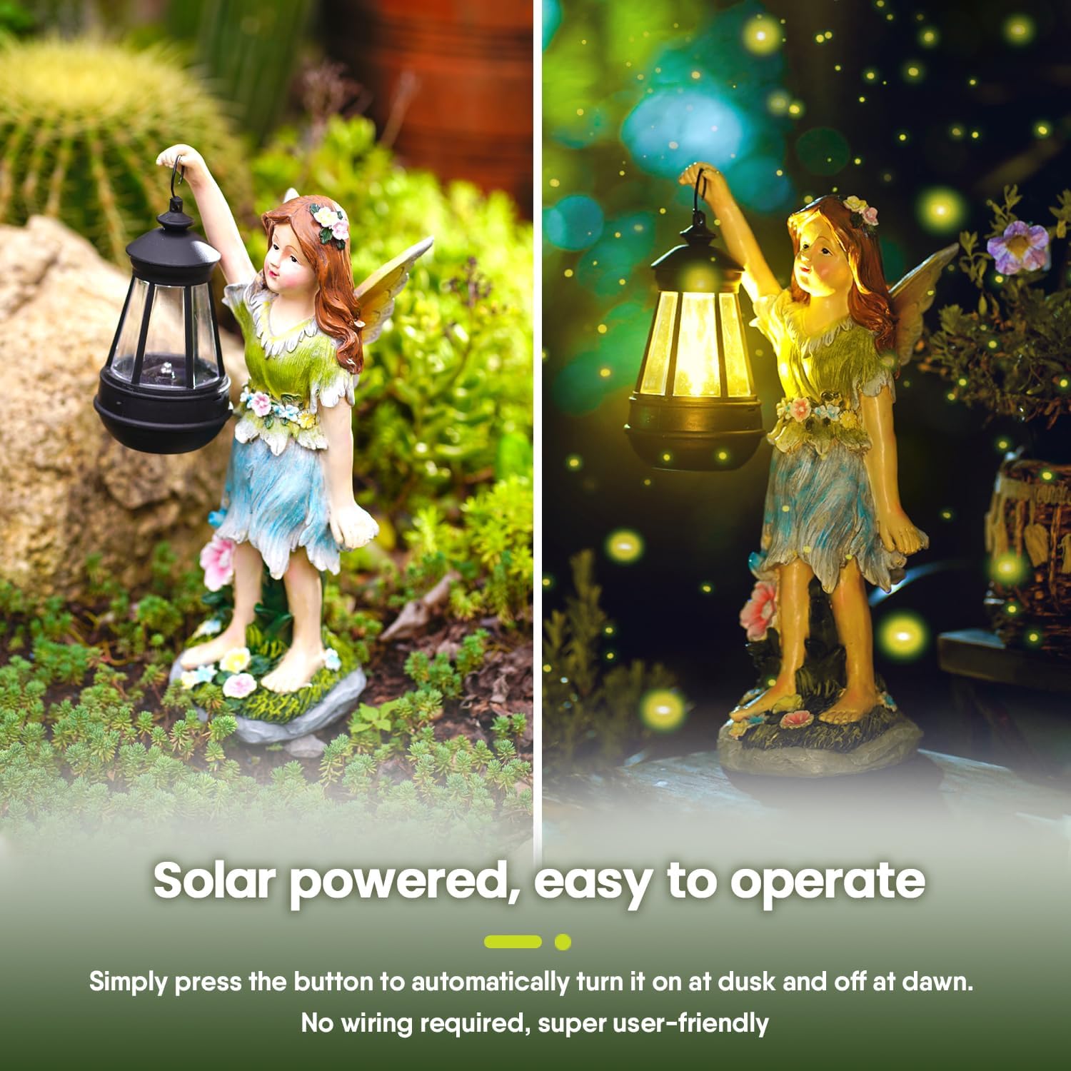 Pohabery Fairy Garden Statue Solar Garden Fairy with Lantern Light Outdoor Decoration Waterproof Solar Sculpture for Patio Yard Lawn Gift for Mom Grandma