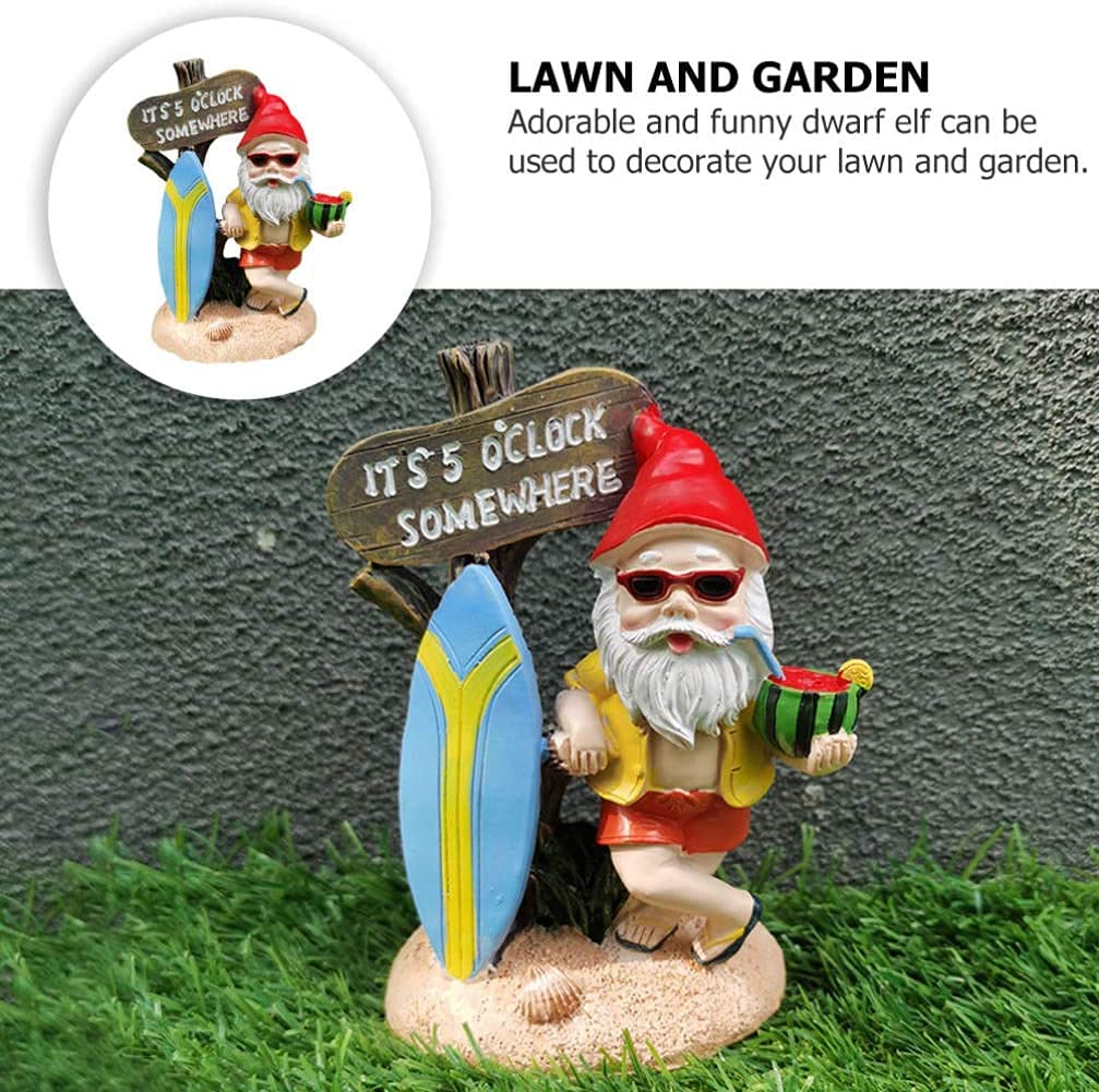 Aopek Garden Gnomes Outdoor Funny-It is 5 O'clock Somewhere Gnome Resin Garden Decor for Lawn, Patio, Yard - Indoor Dwarf Sculpture & Humor Gift