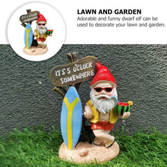 Aopek Garden Gnomes Outdoor Funny-It is 5 O'clock Somewhere Gnome Resin Garden Decor for Lawn, Patio, Yard - Indoor Dwarf Sculpture & Humor Gift