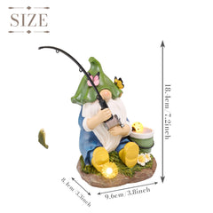 TERESA'S COLLECTIONS Garden Ornaments Outdoor, Lovely Fishing Gnomes with Flowers and Solar Lights, Family Gnomes Series, Waterproof Resin Ornaments, Garden Decorations Gifts Indoor Outdoor 18.4CM