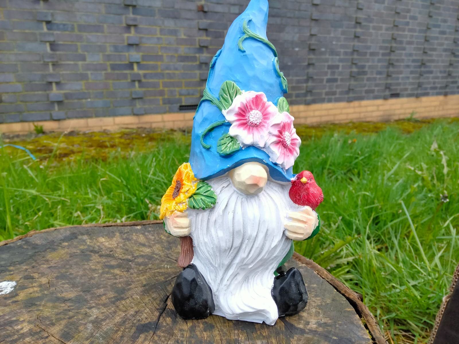 Divas World Flower Hat Gonk Gnome Statue Garden Outdoor Ornaments Decoration Patio Lawn Unique Great Gift (Blue)