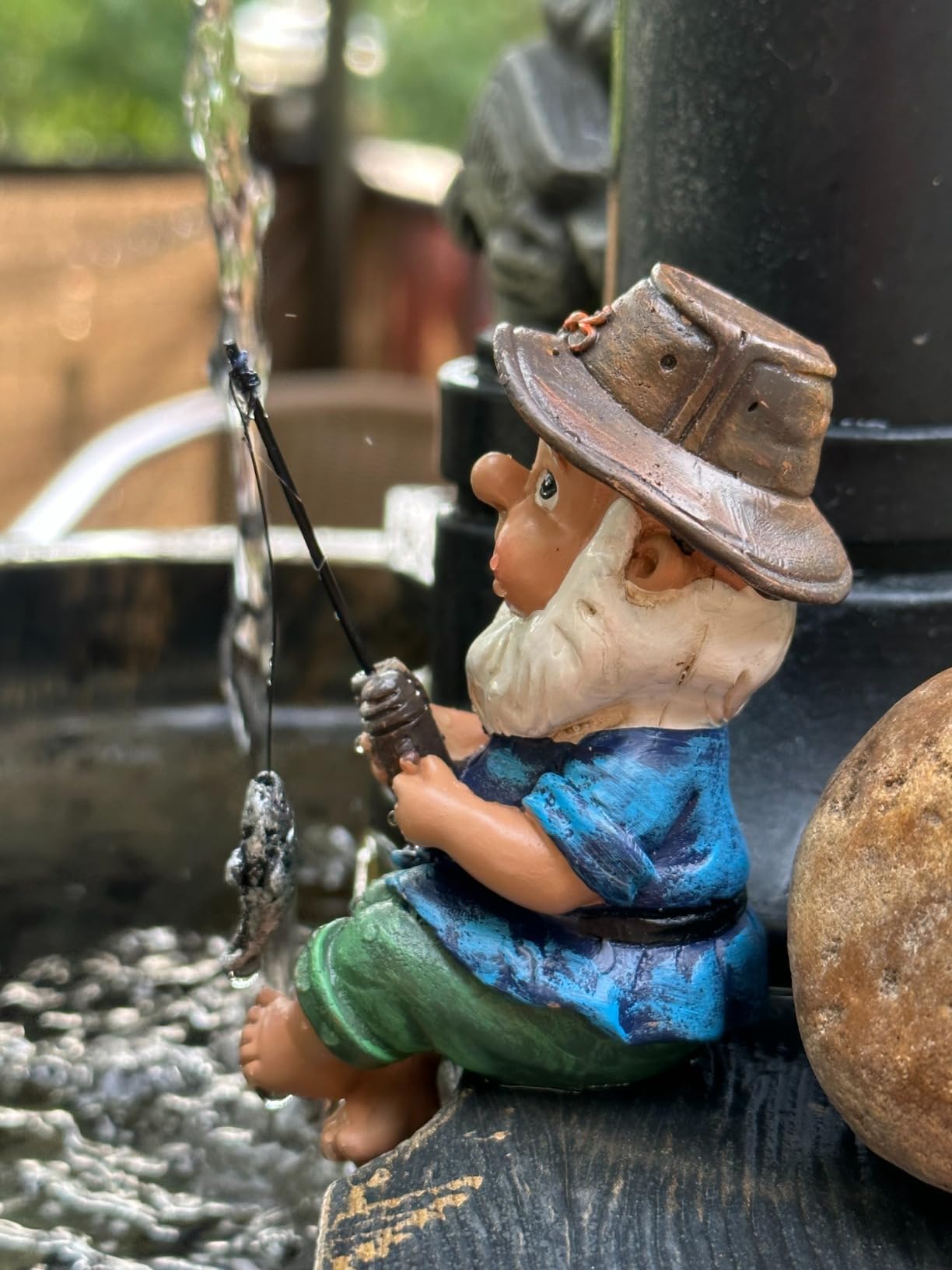 Fairy Garden Gnome Statues Miniature Dwarf Elf Fishing Figurines Outdoor Landscape Ornaments for Yard Lawn Pond Pool Riverside Decoration (Gnome)