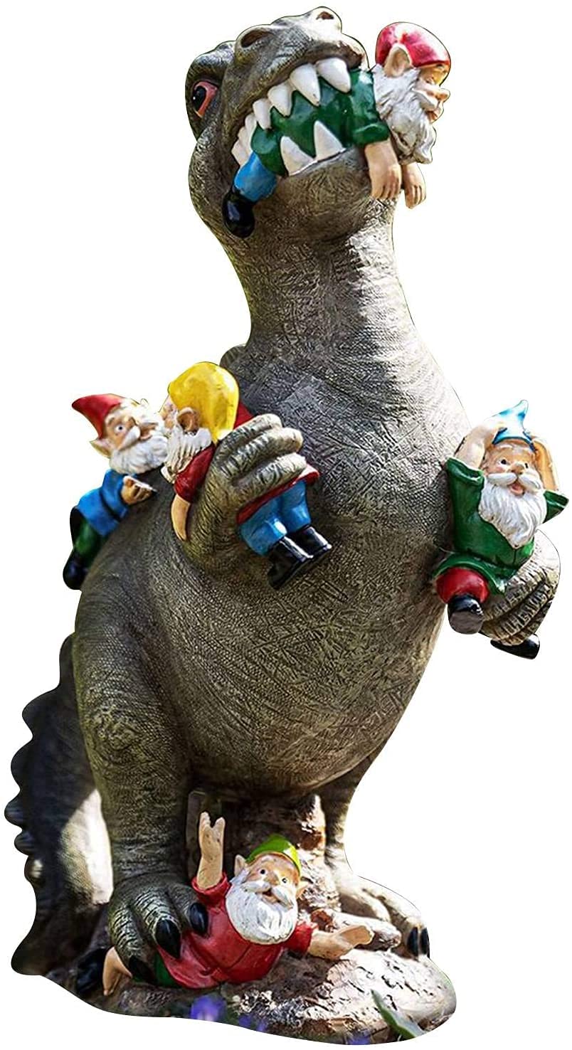 Dinosaur Eating Gnomes Garden Ornament, Funny Lifelike Animal Statue,Best Art Decor for Indoor Outdoor Home Office