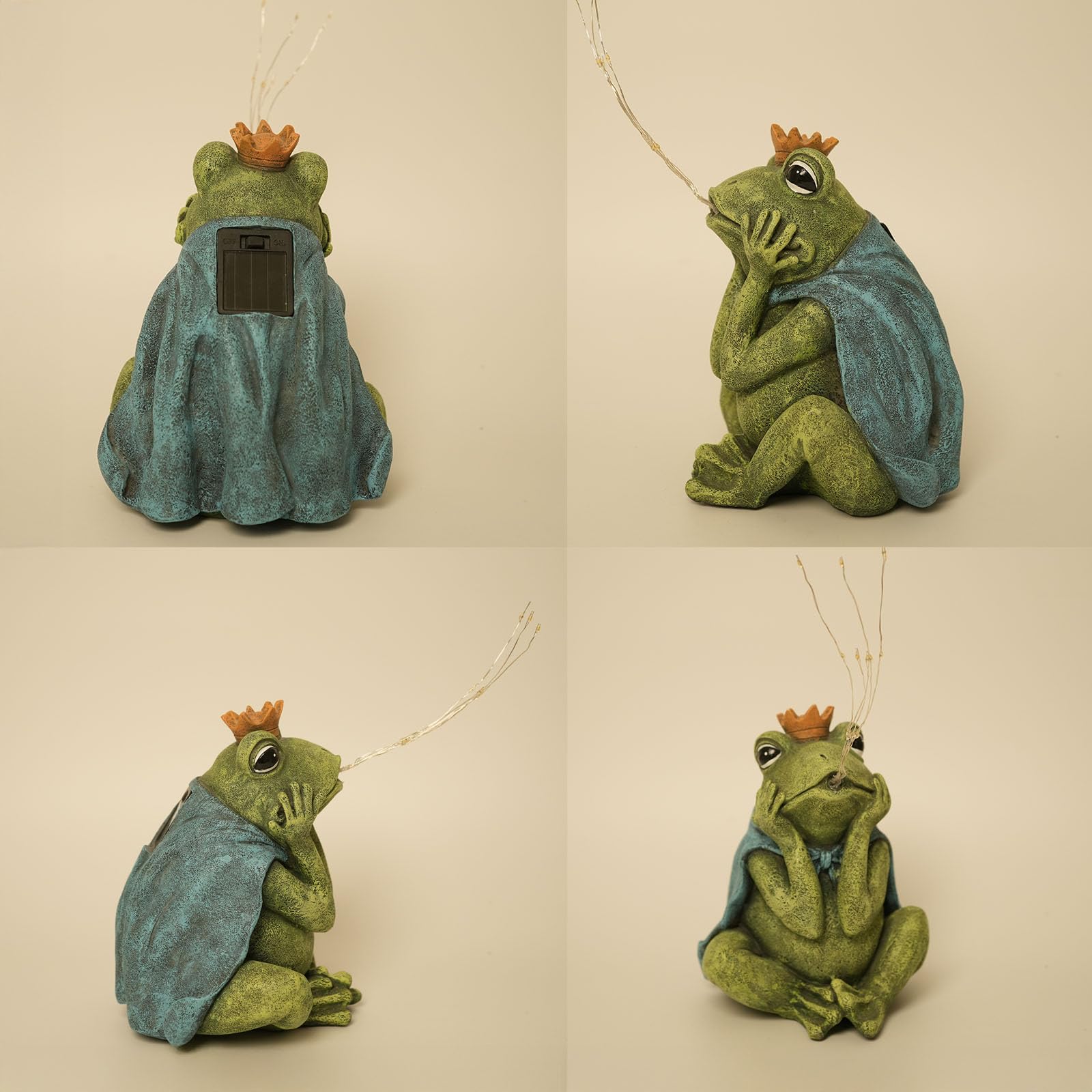 hvfun Solar-Powered Frog Prince Spitting LED Light – Resin Garden Statue with Waterproof Design