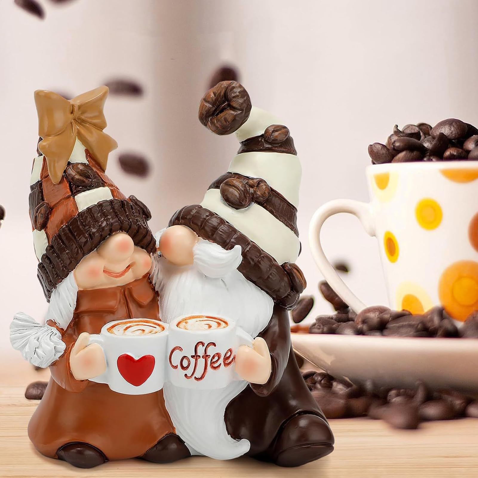 mivceklw Romantic Design Miniature Dwarf Figurines Resin Couple GNOME Statue Sturdy Coffee GNOME Decor Decorative Couple Figurines 10 x 5 x 12 cm for Home, Indoor, Garden, Outdoor, Multicoloured