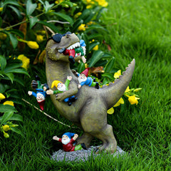 ACHYHAVIN Garden Gnome Statues Garden Decor - Large Dinosaur Eating Gnomes Outdoor Decor for Patio,Lawn,Yard Decor - Uique Housewarming Gift