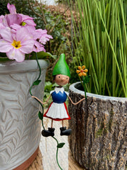 Olive & Sage Pair of 2 Hanging Miniature Fairy Garden Gnome Pot Hanger Ornaments