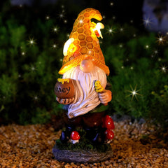 VChymm Flocked Garden Gnome Statue with Solar LED Light, Large Funny Fairy Gnomes Figurines with Solar Lantern, Outdoor Fall Decorations for Yard Lawn