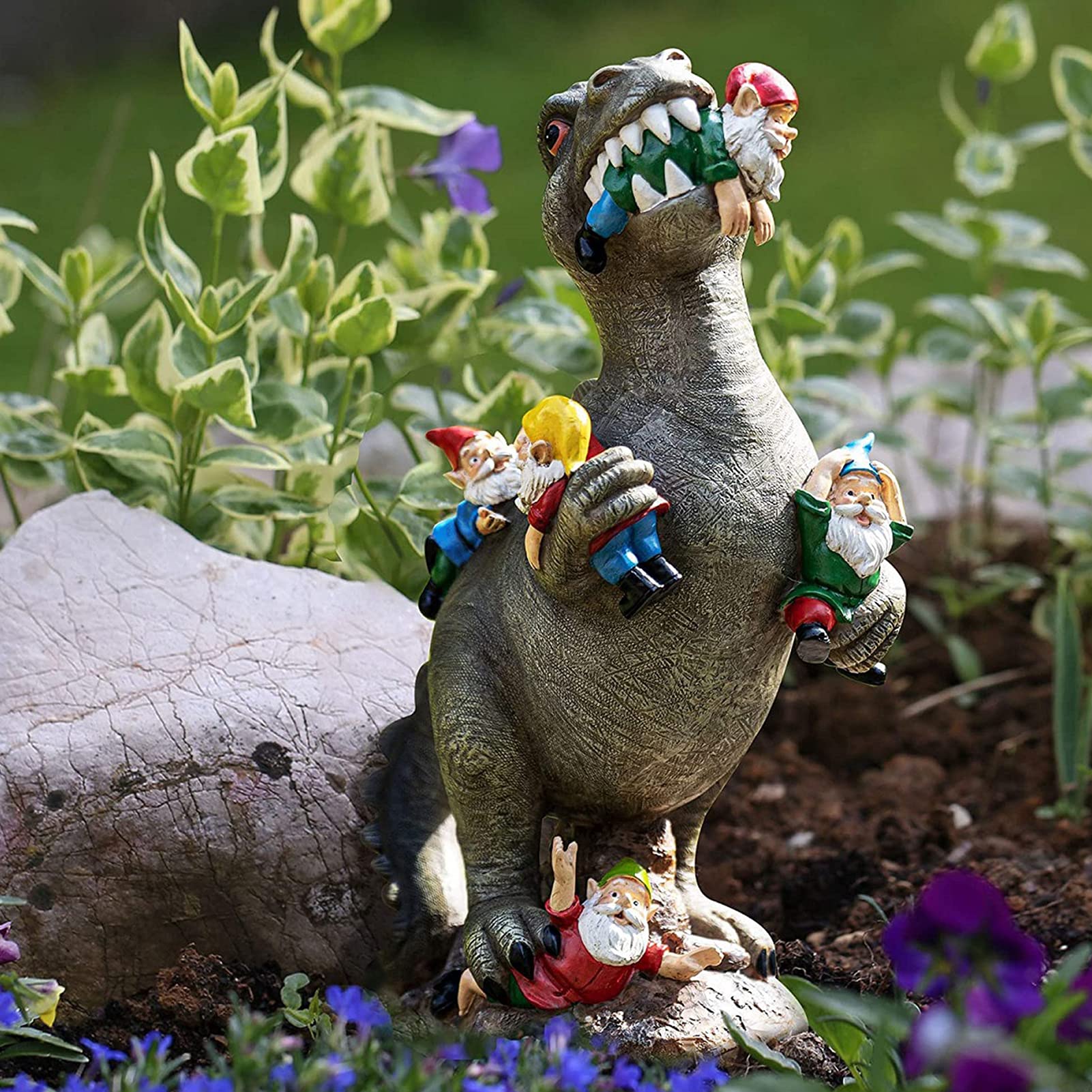 Dinosaur Food Gnomes Garden Statues, Garden Dinosaur Statue, Funny Gnomes Resin Statue Sculpture, Happy Garden Gnome Decoration Garden Sculpture, Outdoor Yard Art Decoration Lawn Decoration (L)