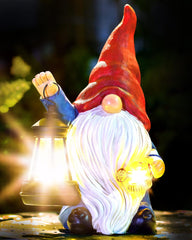 Vereemy Solar Gnomes Statues with Watering Can LED Lights Lantern Garden Decor Birthday Outdoor Gifts for Women Mom Art Resin Gnomes Sculpture for Yard Porch Patio Lawn Yard,Lantern Watering Can