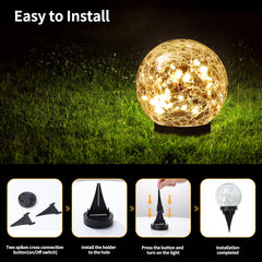 JKIMK Solar Globe Lights Outdoor Waterproof - Cracked Glass Ball Lights for Garden, Patio, Yard, Lawn and Backyard Decor - Solar Orbs for Outside Decorations