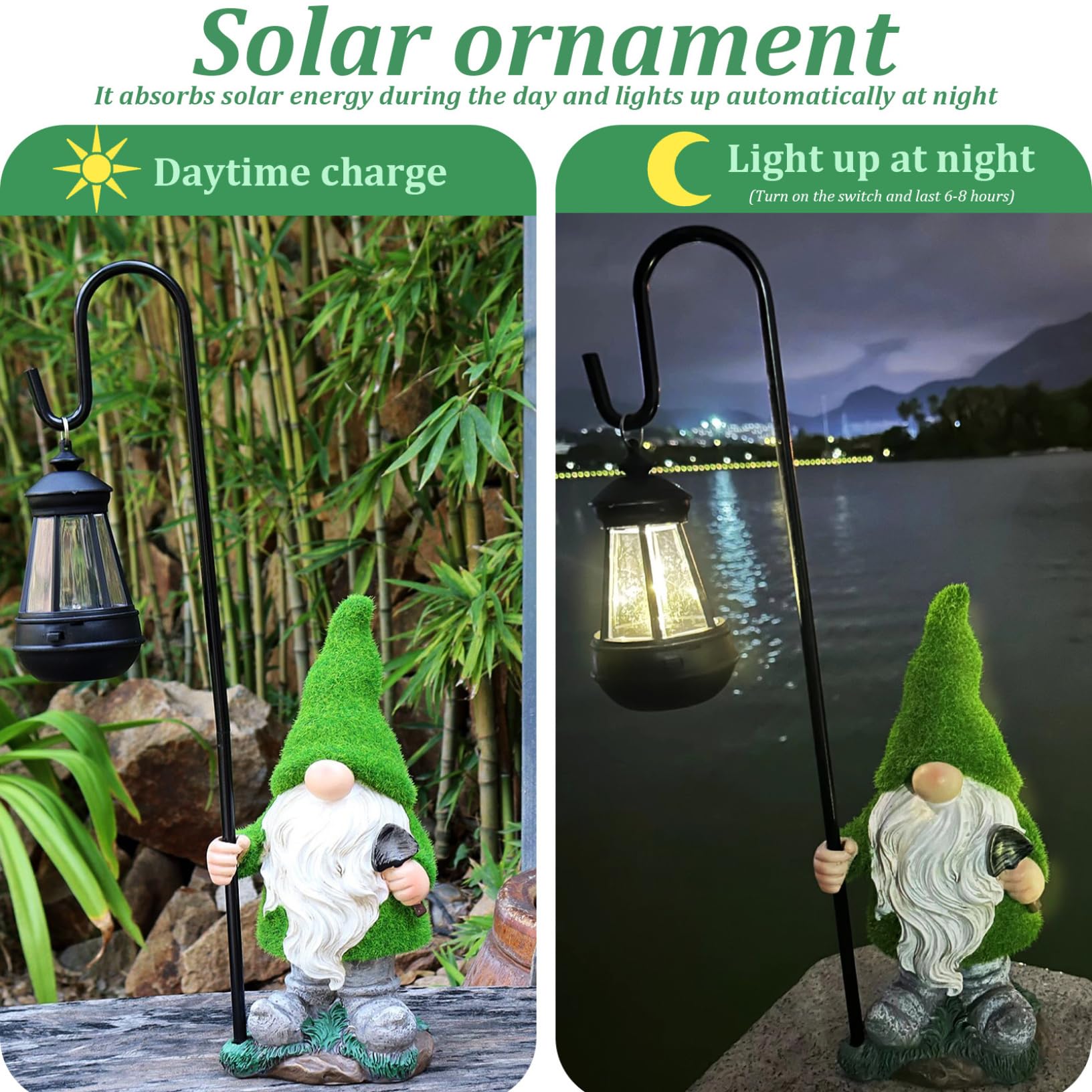 Gnome Solar Light, 18.9 Inch Tall Flocked Resin Garden Gnomes with Solar Lantern, Garden Statue Gnome, Garden Ornaments for Yard Lawn Backyard Decorations, Garden Statues