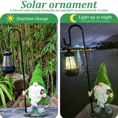 Gnome Solar Light, 18.9 Inch Tall Flocked Resin Garden Gnomes with Solar Lantern, Garden Statue Gnome, Garden Ornaments for Yard Lawn Backyard Decorations, Garden Statues