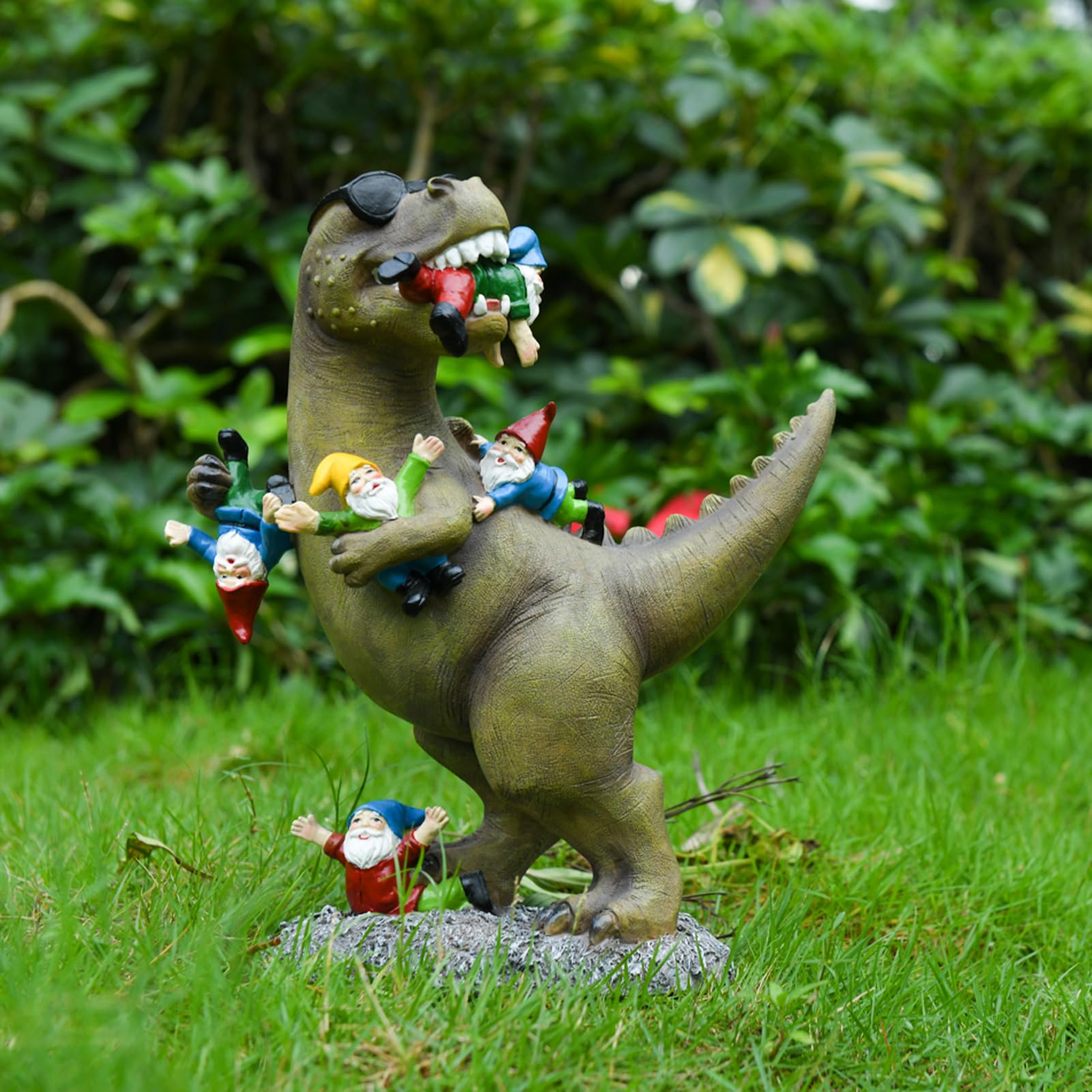 ACHYHAVIN Garden Gnome Statues Garden Decor - Large Dinosaur Eating Gnomes Outdoor Decor for Patio,Lawn,Yard Decor - Uique Housewarming Gift