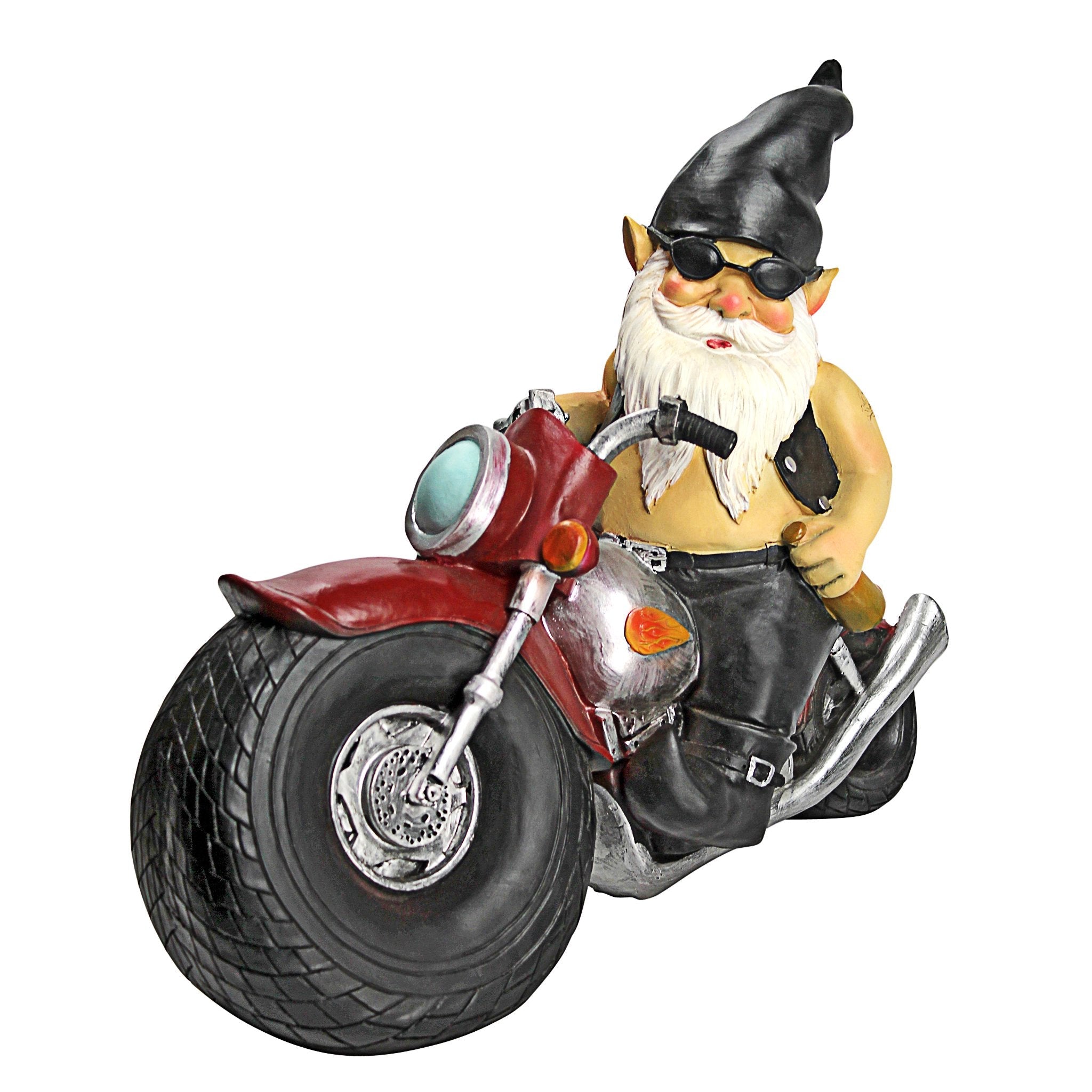 Design Toscano QM7512103 Axle Grease the Biker Garden Gnome Motorcycle Statue, 33 cm, Polyresin, Full Color