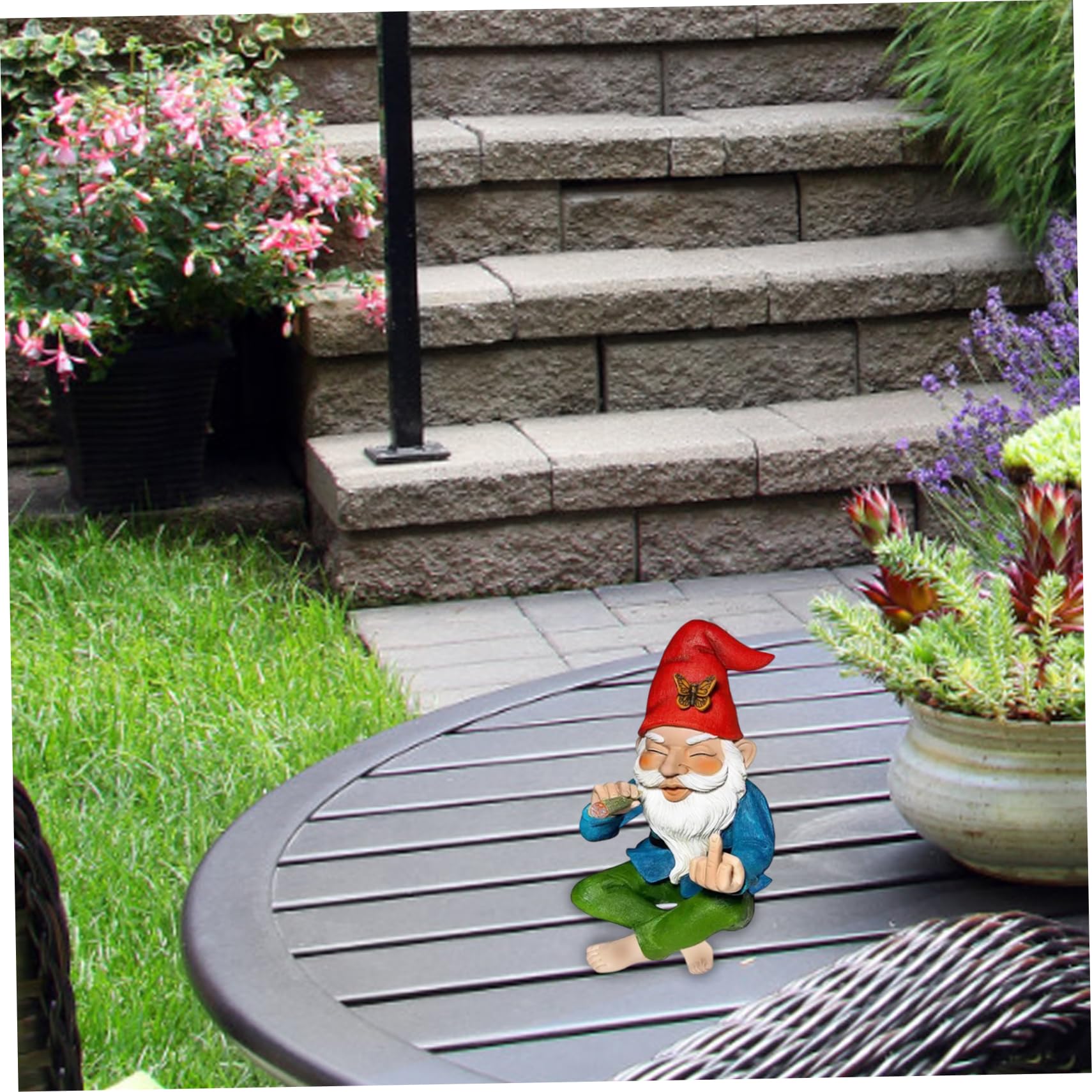 5.9inch Garden Gnome Middle Finger Tall Resin Funny Garden Gnomes Cheeky Smoking Naughty Gnomes Fade-Resistant Mini Gnomes