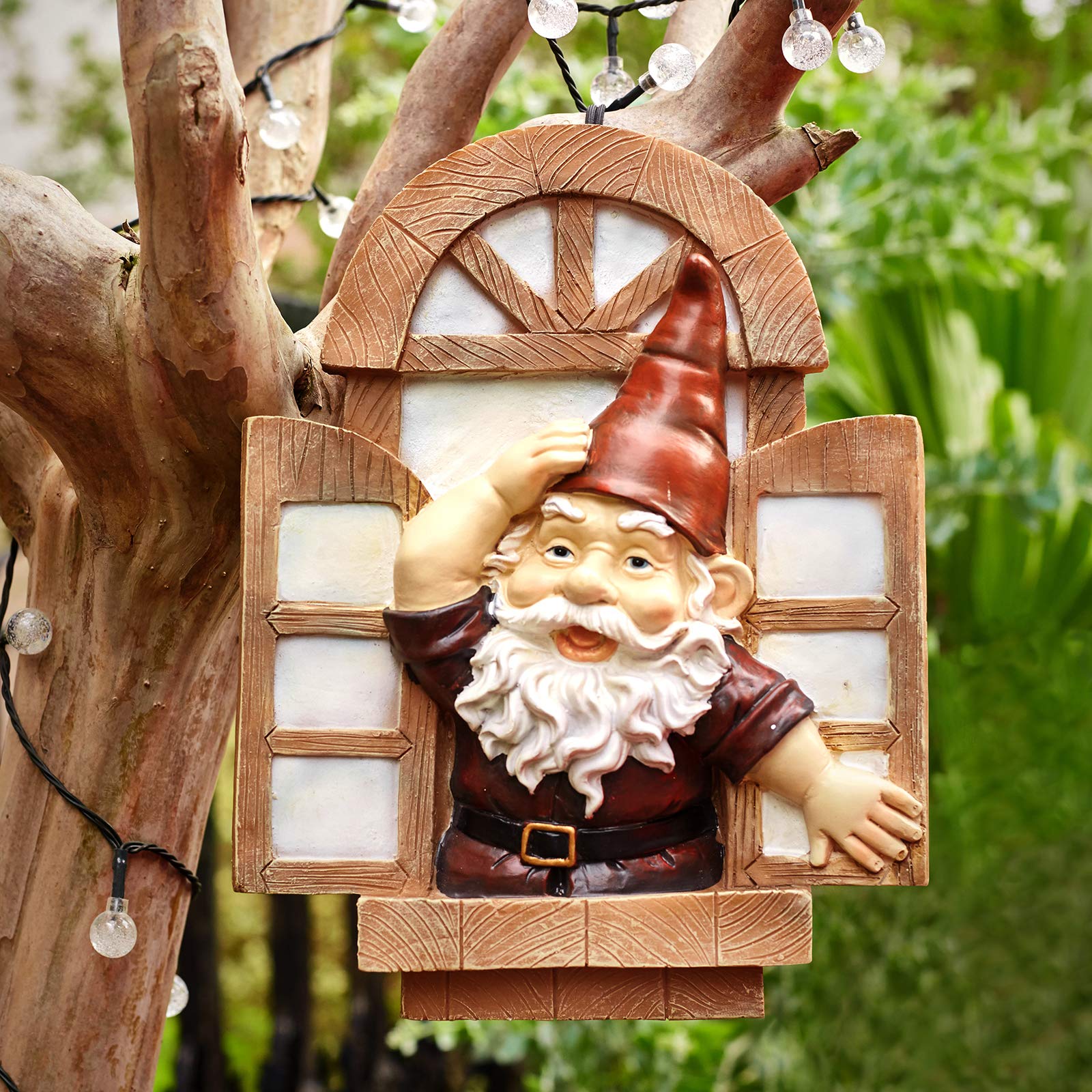 Garden Gnomes Elf Open Window Tree Hugger, Knothole Welcome Gnomes Garden Tree Sculptures, Tree Face Garden Gift, Open The Window Garden Peeker Yard Art for Tree Resin, 12 inch
