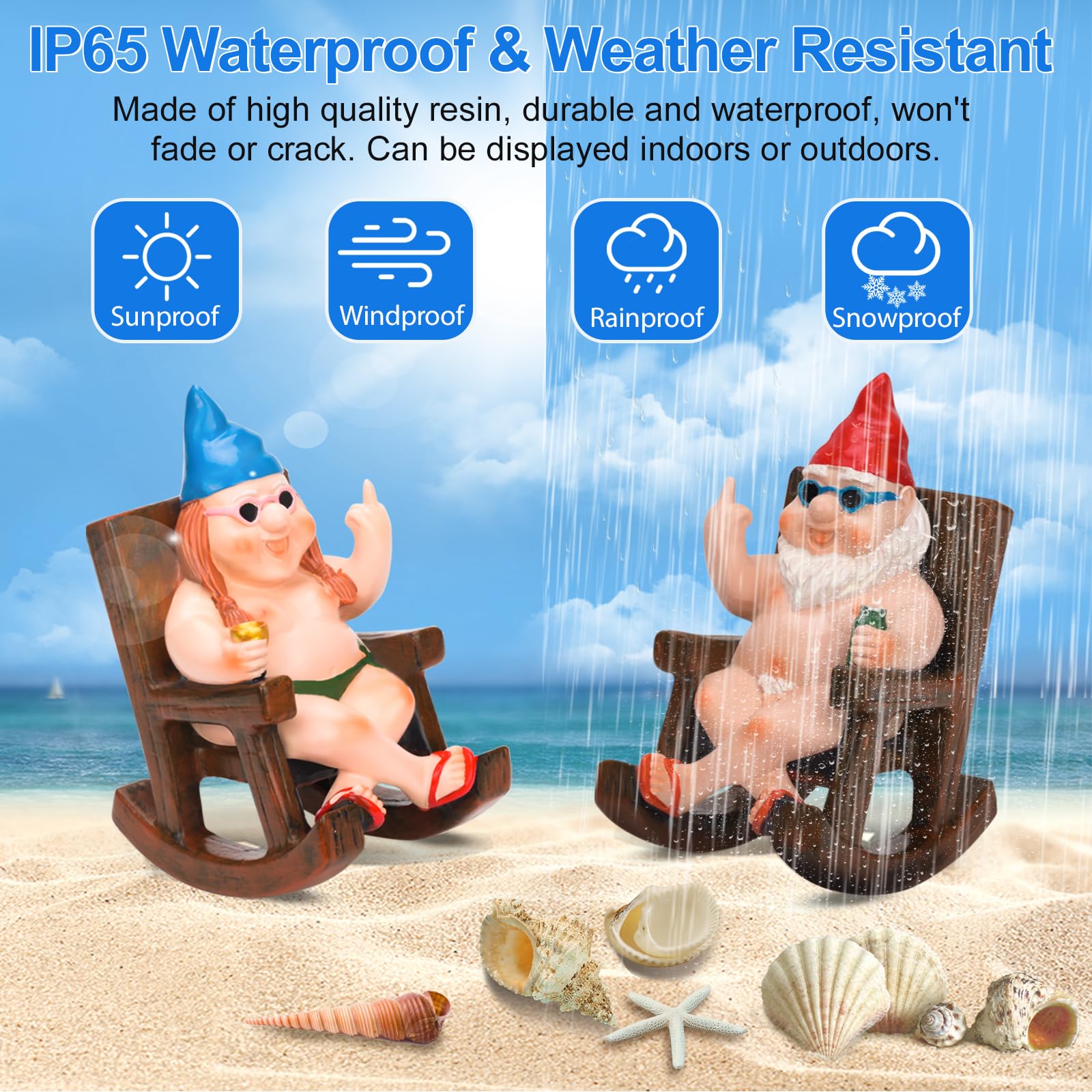 SepApr88 Garden Gnomes, Funny Naughty Naked Gnomes Figurines in Rocking Chair, Outdoor Garden Yard Lawn Statues, Middle Finger Resin Decor for Home Office（2Pcs, Sitting）