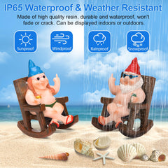 SepApr88 Garden Gnomes, Funny Naughty Naked Gnomes Figurines in Rocking Chair, Outdoor Garden Yard Lawn Statues, Middle Finger Resin Decor for Home Office（2Pcs, Sitting）