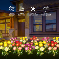 FWLWTWSS Solar Lights Outdoor Garden - 2 Pack Snow Lotus Solar Garden Lights, Garden Lights Solar Powered Waterproof with 7 Small Snow Lotus Flowers, Garden Ornaments Outdoor (White)