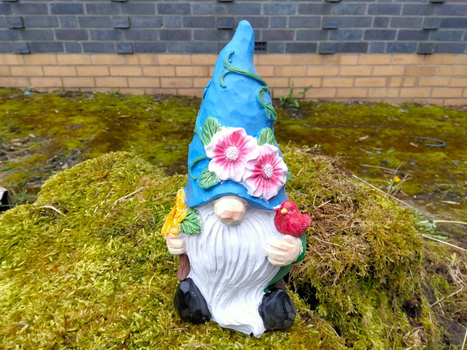 Divas World Flower Hat Gonk Gnome Statue Garden Outdoor Ornaments Decoration Patio Lawn Unique Great Gift (Blue)