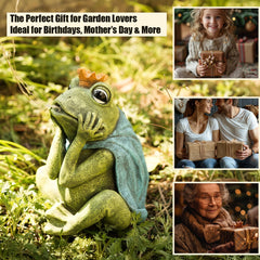 hvfun Solar-Powered Frog Prince Spitting LED Light – Resin Garden Statue with Waterproof Design