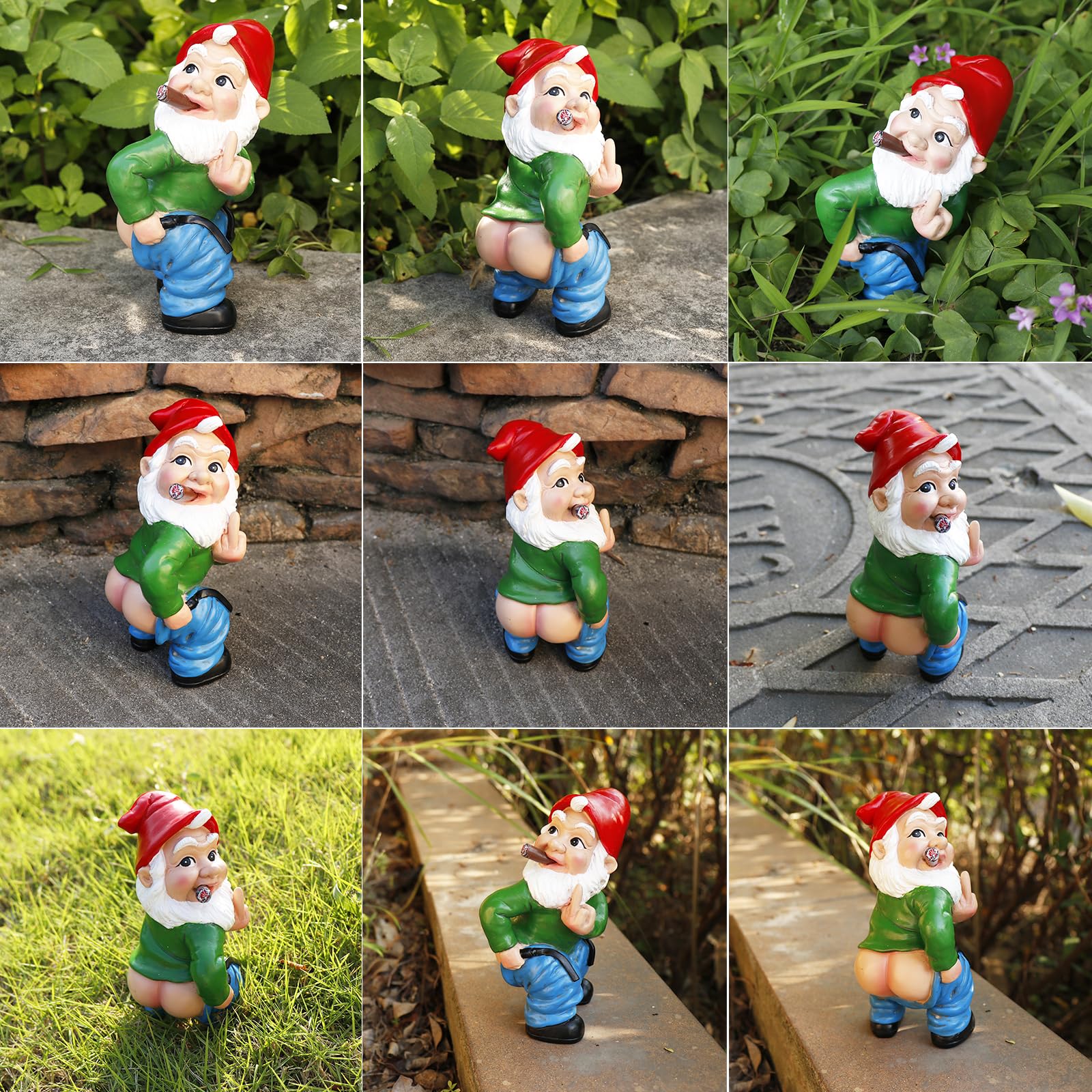 Funny Garden Gnome Statue Outdoor Decor, Middle Finger Figurine Decorations, Naughty Smoking Wizard Gnome Statue, Funny Gnome Figurine for Lawn Yard Balcony Porch Patio Home Ornaments Garden Gifts