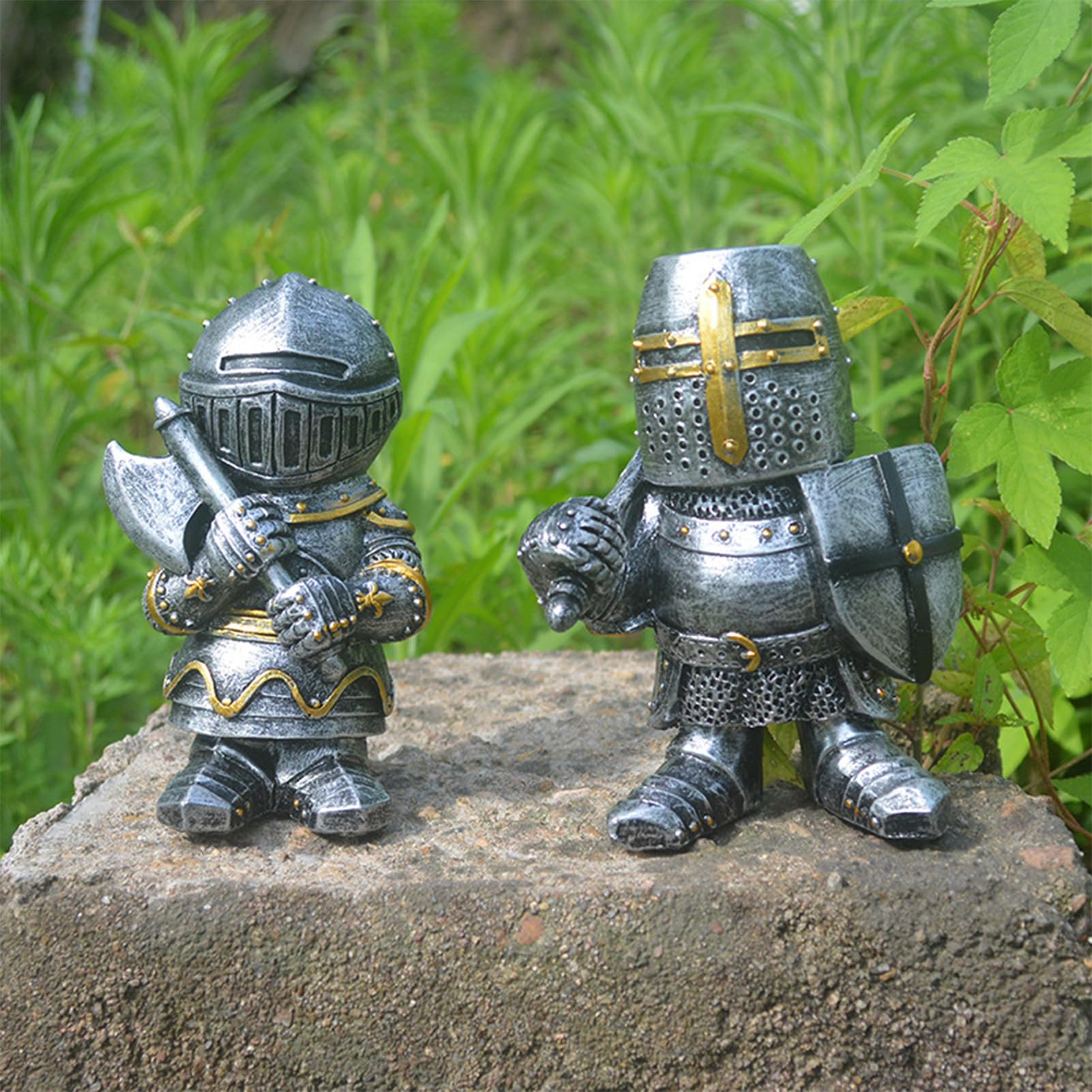 Swtgaah Knight B Garden Gnome Statue Knight Gnome Sculpture Knight Guardian Sculpture Garden Gnome Ornaments Suitable for Gardens, Lawns and Courtyards