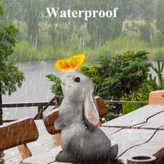 Loofu Solar Garden Rabbit Statue Outdoor Ornament, Butterfly on Rabbit- for Home Lawn Decor Garden Animal Figurine for Patio, Balcony, Yard, Lawn, Innovative Gift, 23cm*15cm*12cm