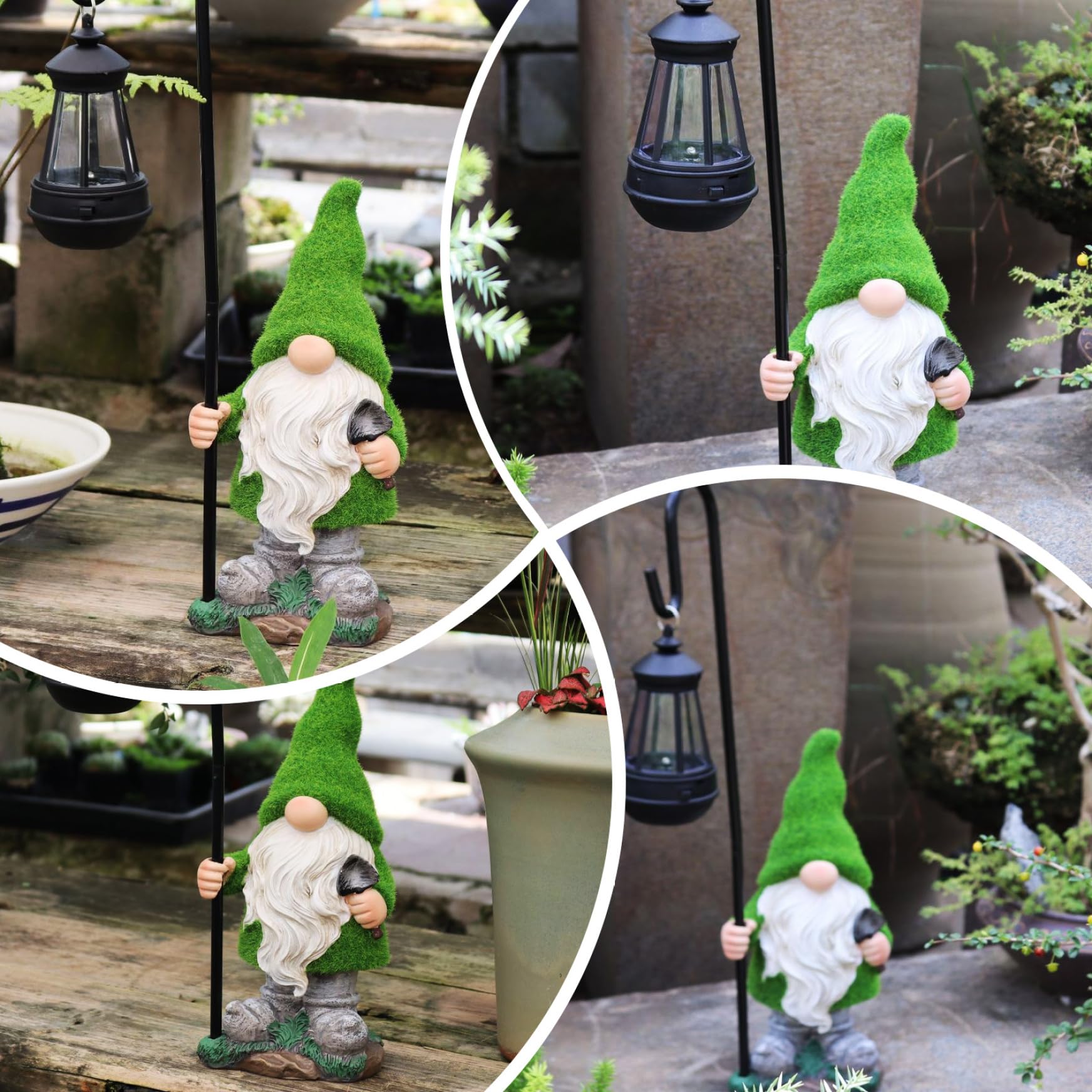 Gnome Solar Light, 18.9 Inch Tall Flocked Resin Garden Gnomes with Solar Lantern, Garden Statue Gnome, Garden Ornaments for Yard Lawn Backyard Decorations, Garden Statues