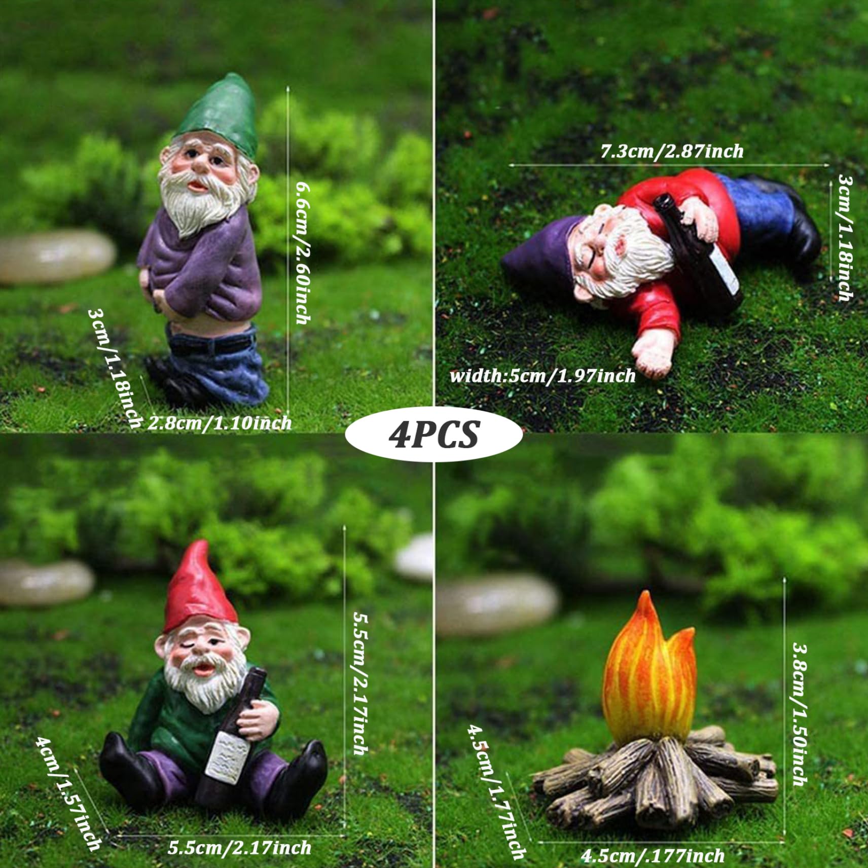 Drunk Gnomes for Garden, 3PCS Mini Gnomes with 1PC Fire, Resin Fairy Garden Gnomes, Funny Naughty Gnomes for Outdoor Indoor Patio Yard Lawn Porch 1
