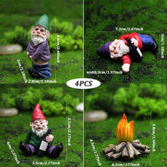 Drunk Gnomes for Garden, 3PCS Mini Gnomes with 1PC Fire, Resin Fairy Garden Gnomes, Funny Naughty Gnomes for Outdoor Indoor Patio Yard Lawn Porch 1