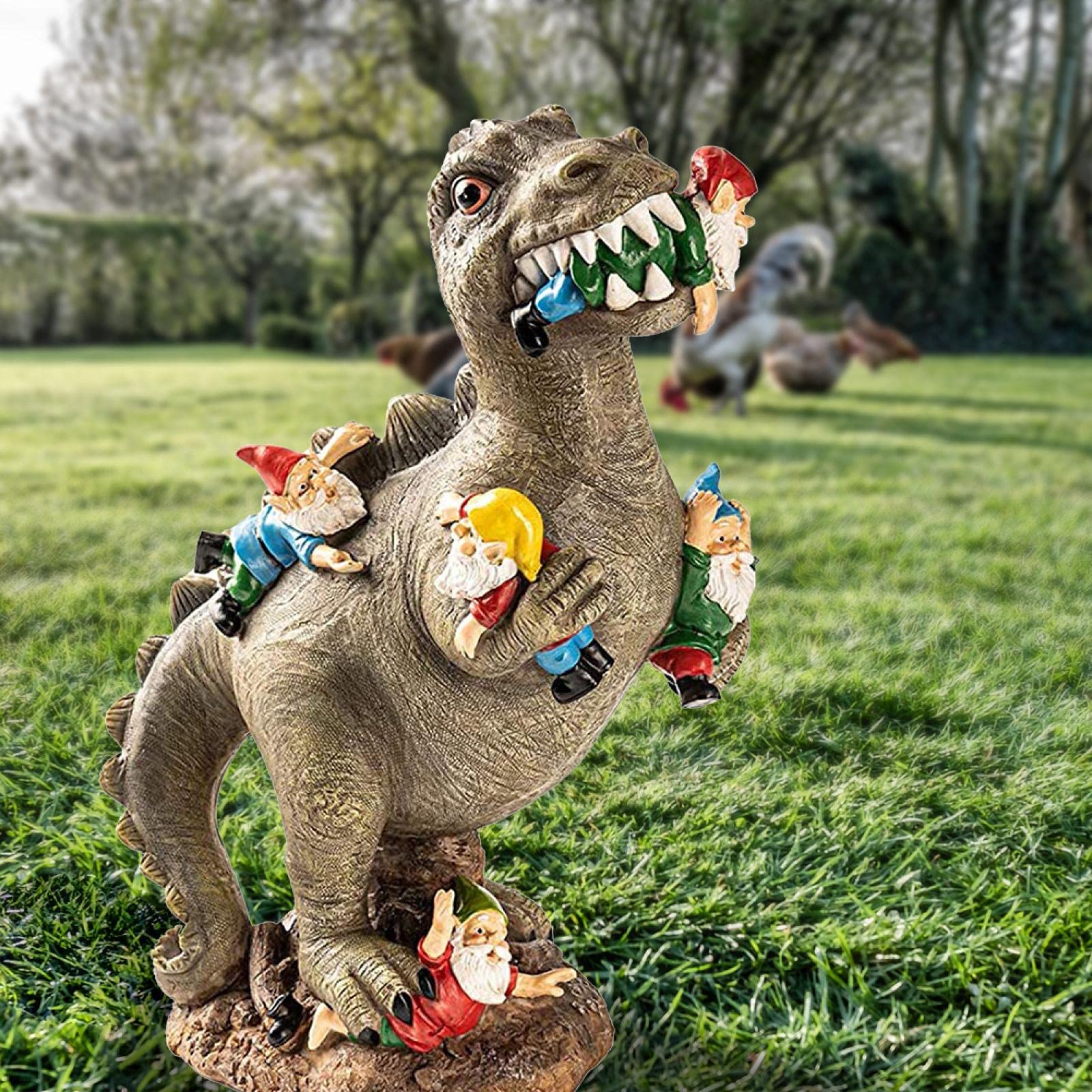 DIYANG Garden Dinosaur Eating Gnomes Statues Funny Gnome Resine Figurines Garden Art Ornaments for Indoor Outdoor Lawn Patio Yard Decor 01